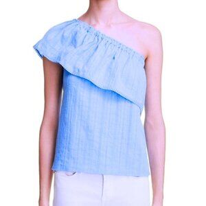 BELTAINE Top Blue One-Shoulder Ruffle Bella Blouse Medium NEW